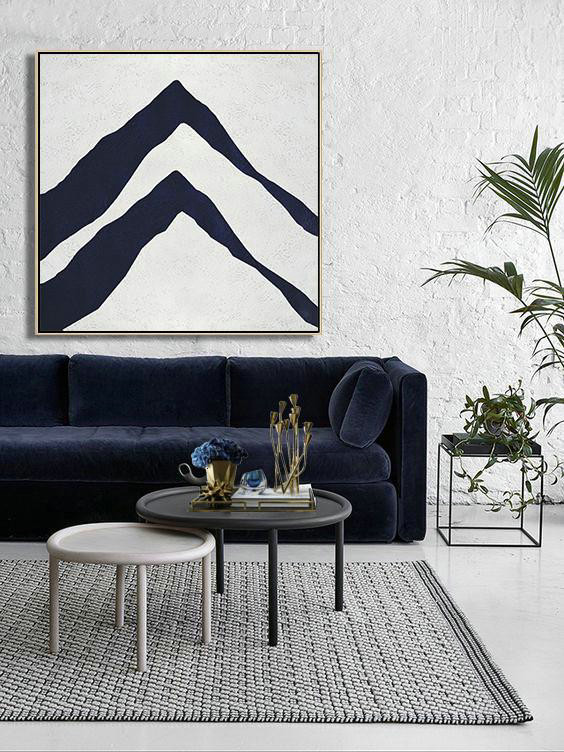 Oversized Canvas Art On Canvas,Hand Painted Navy Minimalist Painting On Canvas,Original Art Acrylic Painting